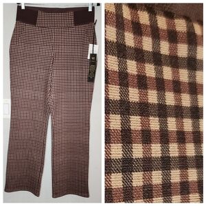 NWT DG2 Diane Gilman Brown Plaid Pullon Ponte Pants Size Medium